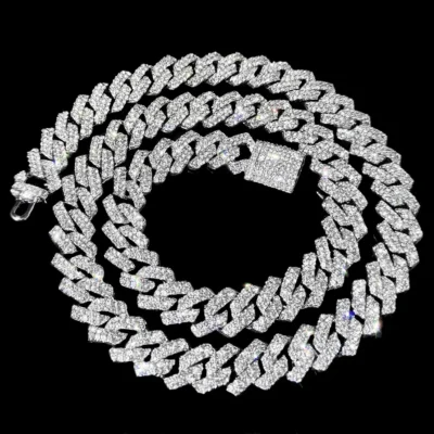 20-Inch Double-Drain Cuban Chain Unisex Ice-Frozen Edition Sparkling Diamond-Shaped Hip-Hop Style Cuban Necklace Jewelry