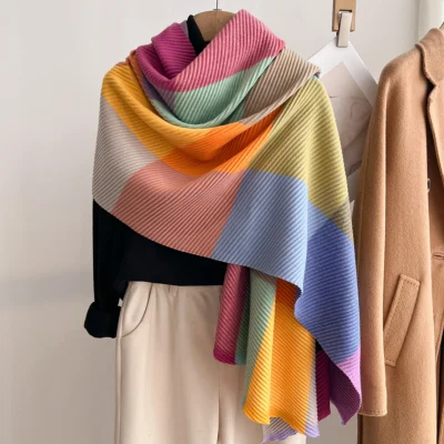 Women's Spring Winter New Drape Color-Block Multi-Colored Scarf Oversized Warm And Sunscreen Shawl Fashionable Versatile Scarf