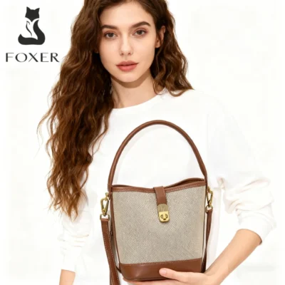 FOXER 2025 Autumn Winter Women Handbag PVC Retro Lady Bucket Bag Fashion Shoulder Bag Messenger Purse Best Gift for Wife