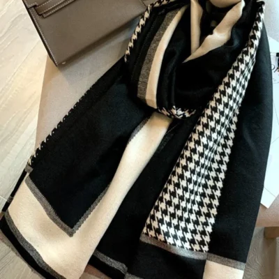 Premium Black Scarf for Women Winter 2023 Fashionable Korean Style Versatile Warm Neck Warmer Large Pashmina Outerwear High-End