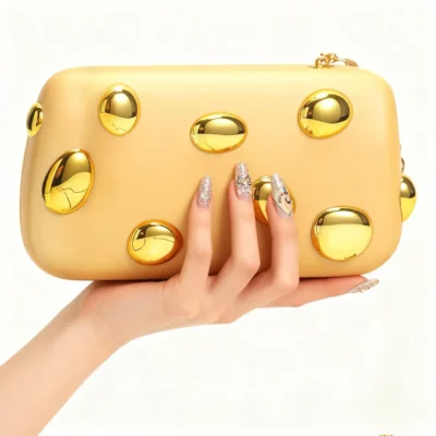 Gold Pu Leather Metal Closure Box Clutch Bag Women Evening Wedding Party Cute Purse Bag Handbags Silver 2025 Spring New Fashion