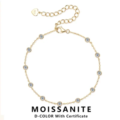 Lnngy 925 Sterling Silver Adjustable Bracelets Certified 2.5mm Bezel Moissanite Cuff Bracelet For Women Hand Chain Jewelry Gift