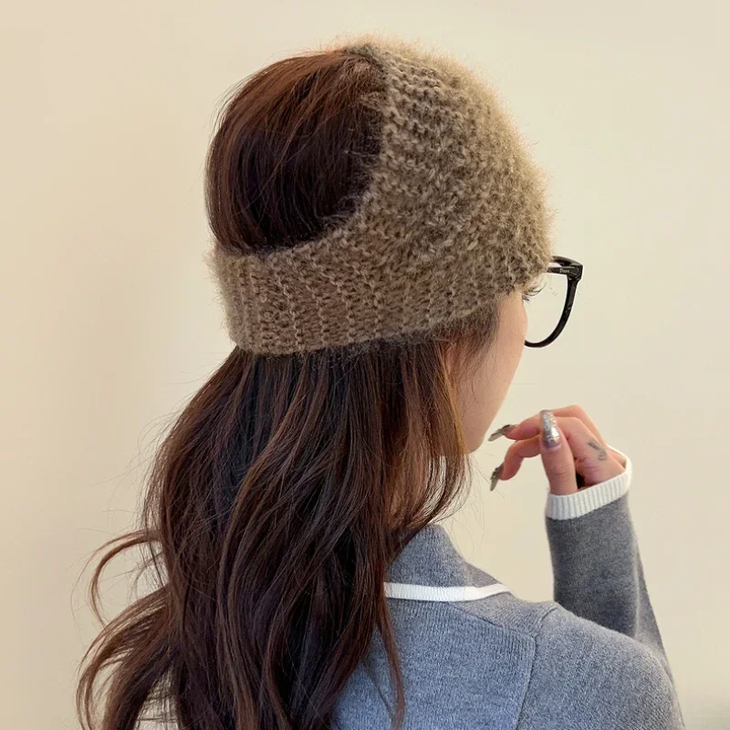 Wool Knitted Warm Headbands Women's Autumn Winter Wide Edge Headscarf Ladies Solid Soft Outdoor Windproof Hair Band Neckerchief - Image 3