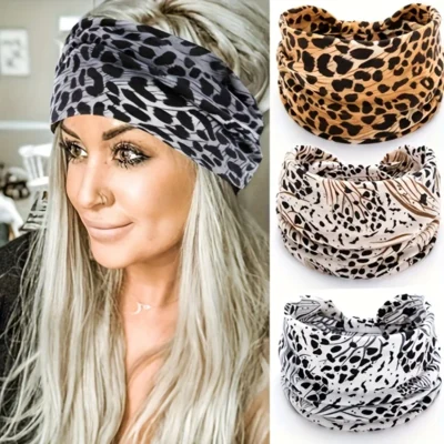 3-piece leopard print headband, stylish and loose elastic design, sweat wicking and breathable