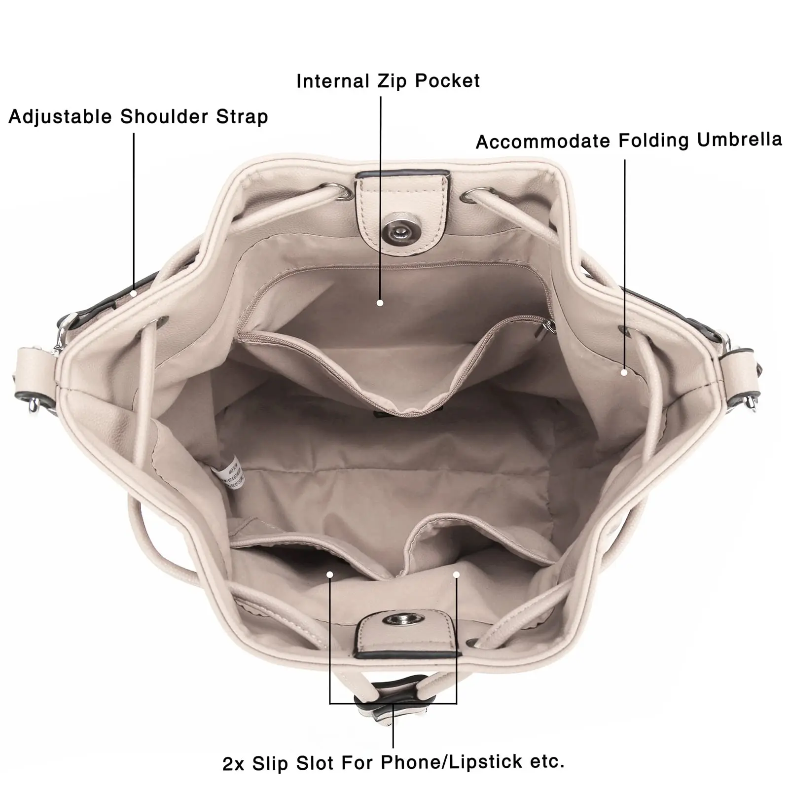 AFKOMST Leather Bucket Bags and Drawstring Crossbody Purse for Women Medium Tote and Hobo Handbags with 2 Shouder Straps - Image 6