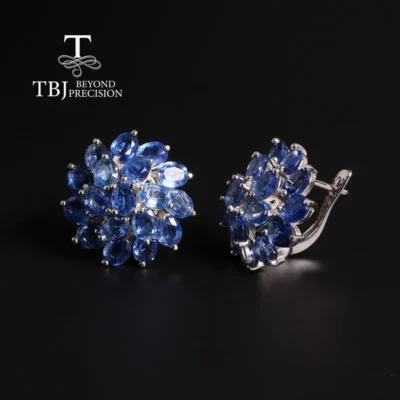 2025 Natural Blue Kyanite gemstones clasp earrings flower design S925 silver quality jewelry for women party banquet gift