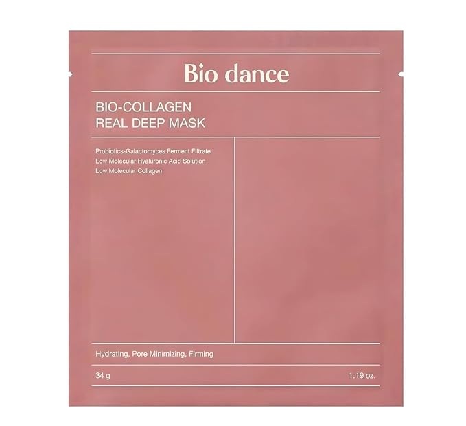 Bio Dance Korean Skincare Bio-Collagen Real Deep Mask, Hydrating, Pore Minimizing, Firming, with Hyaluronic Acid and Collagen, 34 g PACK of 5