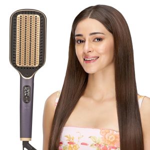 VEGA Hair Straightener Brush With Up To 12 Hrs Straightening Effect,Triple Care & Thermoprotect Technology,Frizz Free Hair In Few Mins,Hot Brush With 5 Temperature Settings(Litstyle L1,Vhsb-06),Purple