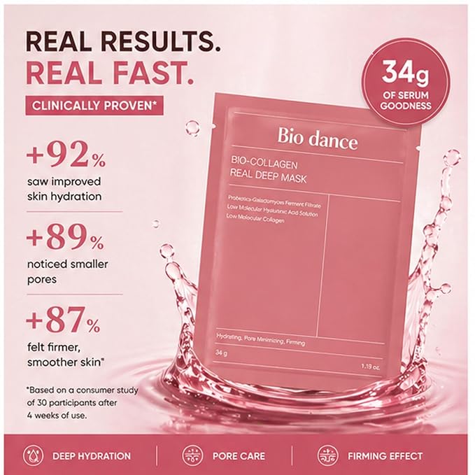 Bio Dance Korean Skincare Bio-Collagen Real Deep Mask, Hydrating, Pore Minimizing, Firming, with Hyaluronic Acid and Collagen, 34 g PACK of 5 - Image 5