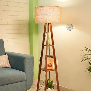 Wooden Floor Lamp with Shelf (Natural Jute). for Diwali Decoration and Gifting